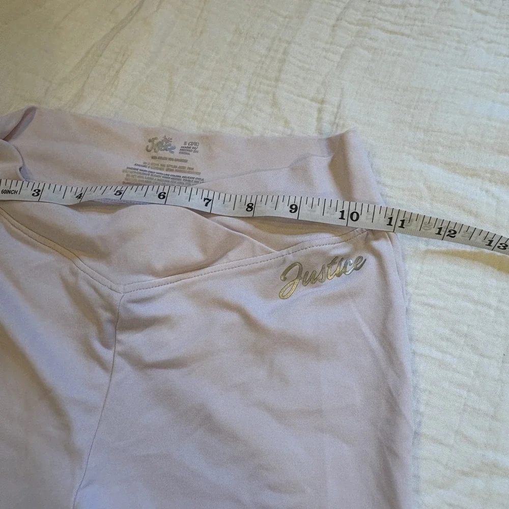 Justice Bike Shorts Crossover Waist Pink Metallic Logo Athletic Girls S 7/8